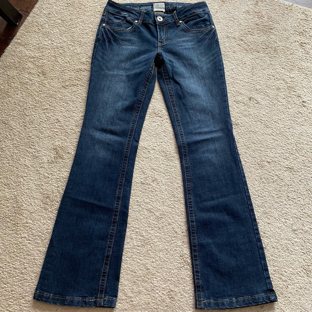Jou Jou premium women’s Sz 9 vintage Y2K mid rise Flare denim Jeans dark wash - Picture 3 of 7